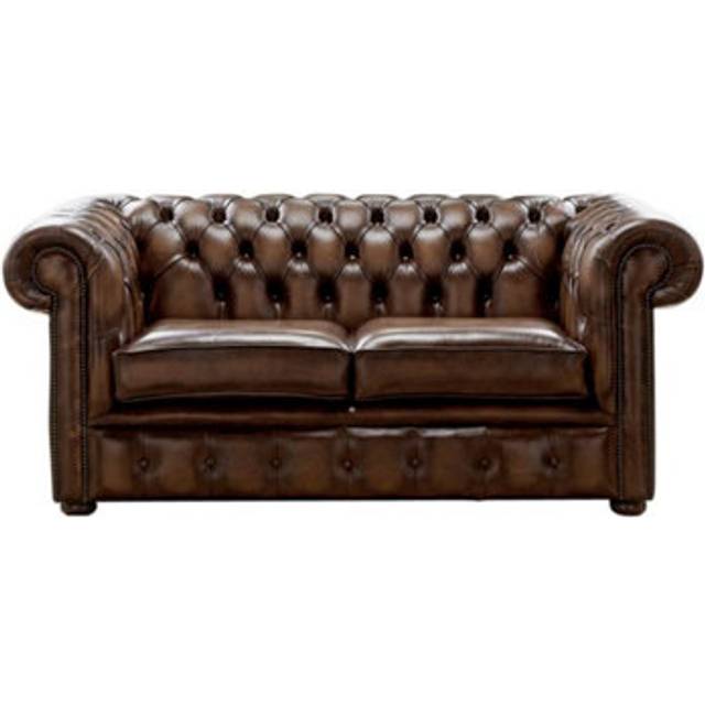 Chesterfield 2 Seater Antique Brown Leather Sofa Settee Bespoke In Classic Style
