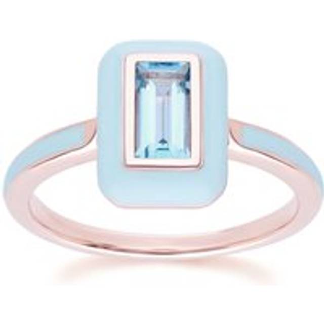 Siberian Waltz Blue Enamel & Swiss Blue Topaz Ring In 18ct Rose Gold Plated Sterling Silver