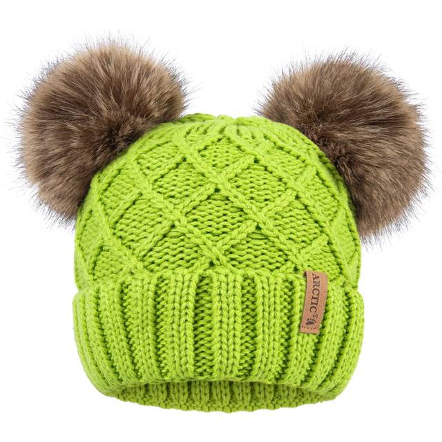 Arctic Paw Winter Cable Knit Fleece Lined Pom Pom Beanie for Women