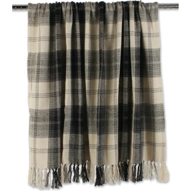 DII Farmhouse Woven Throw  50x60 with 3 Fringe  Black  1 Piece