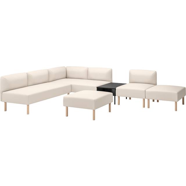 LILLEHEM 6-sitsig modulsoffa med sidobord, Vissle/beige trä