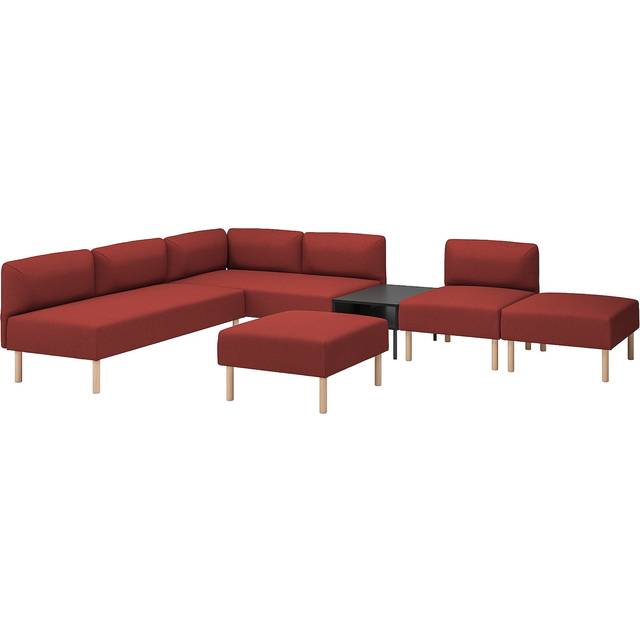 LILLEHEM 6-sitsig modulsoffa med sidobord, Gunnared/brunröd trä