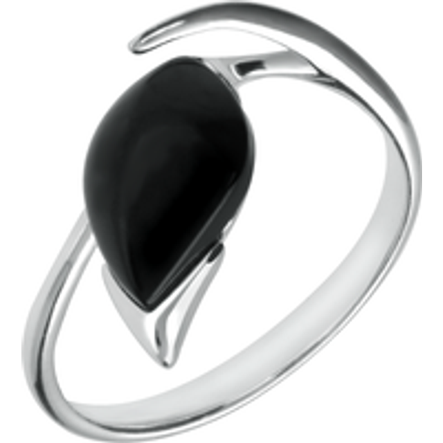 Sterling Silver Whitby Jet Pear Wave Shank Ring
