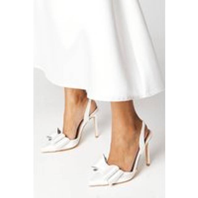 Bridal Tamara Satin Bow Sling Back High Stiletto Heel Court Shoes - White - 8