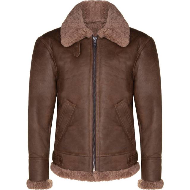 (5XL) Men's Brown B3 Sheepskin Aviator Flying Jacket