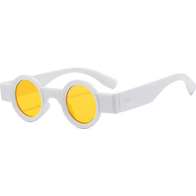 (White yellow, As the picture) Ins Popular Small Round Sunglasses Women Retro Punk Shades UV400 Men Clear