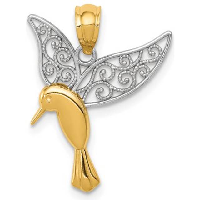 14K Yellow & Rhodium with Polished Hummingbird Filigree Wings Pendant