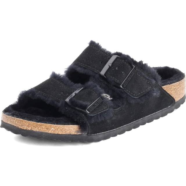 Birkenstock Arizona Shearling Suede Leather Unisex Slide Sandals - Black - UK 9