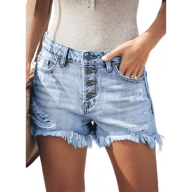 MODARANI Boyfriend Jean Shorts for Women Ripped Denim Short Distressed Frayed cute Shorts Light Blue M