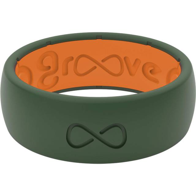Groove Life Solid Moss Green/Orange Ring - Breathable Silicone Wedding Rings for Men  Lifetime Coverage  Unique Design  Comfort Fit Ring - Size 10