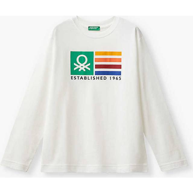 Benetton Girls Offwhite Kids Graphic-print Long-sleeve Organic-cotton T-shirt 6-14 Years 10-11 - OFFWHITE