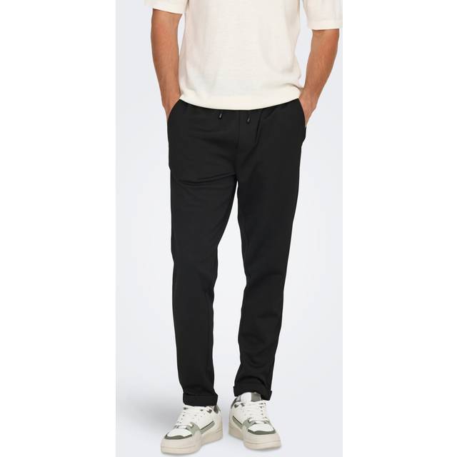 Only & Sons Men's Black Slim Cuffed Elasticated Trousers New Look - XL