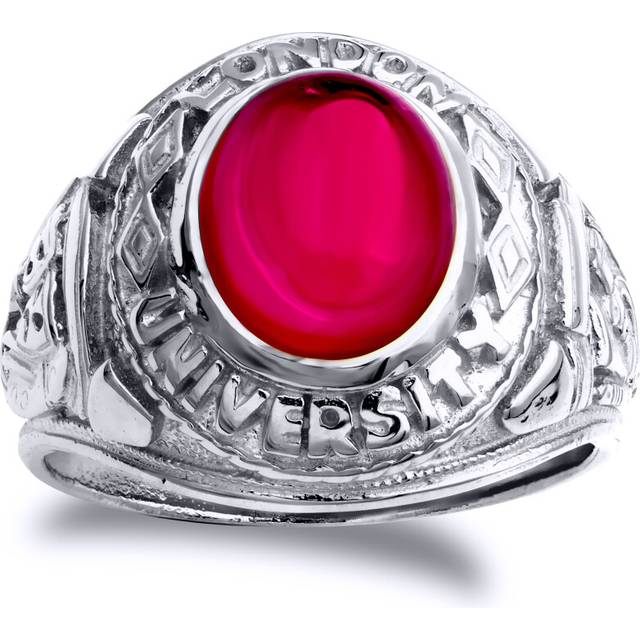(Y) Jewelco London 925 Silver Red Stone College Ring - ARN170