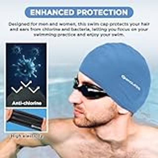 Endless EL-1023BLUE Comfortable Silicon Swimming Cap with Ergonomic Ear Pockets - Blue - Adult Free Size