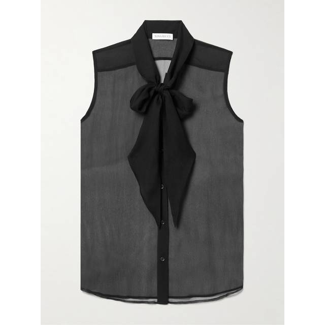 Nina Ricci, Topp, Dam, M, Ärmlös blusskjorta med rosett - black (M)