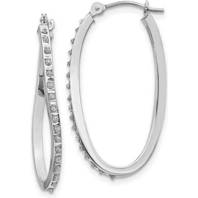 14K White Gold Diamond Fascination Twist Hinged Hoop Earrings