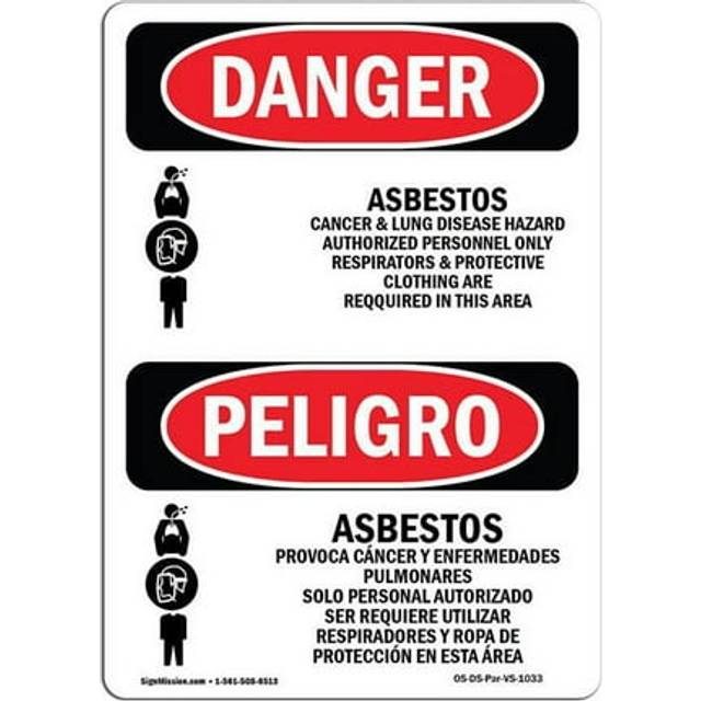SignMission OS-DS-P-710-VS-1033 OSHA Danger Sign - Asbestos Cancer Lung Disease Bilingual