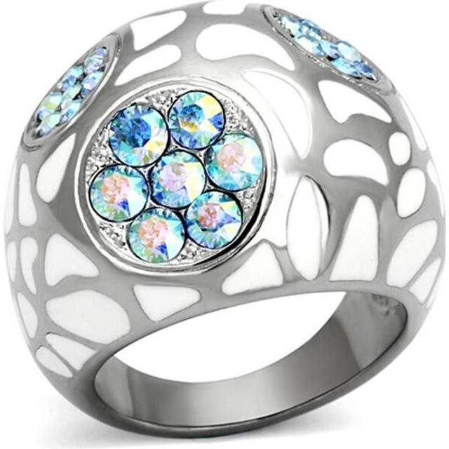 Alamode TK1172-6 High Polished No Plating Stainless Steel Ring with Top Grade Crystal, Aquamarine AB - Size 6