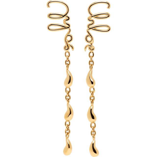 Logo Script Drop Earrings - Vintage Gold - Chloé boasts a collection of care-free accessories in luxe fabrics, showcasing refined craftsmanship and distinguished features that perfectly complement the label's ready-to-wear fashion.