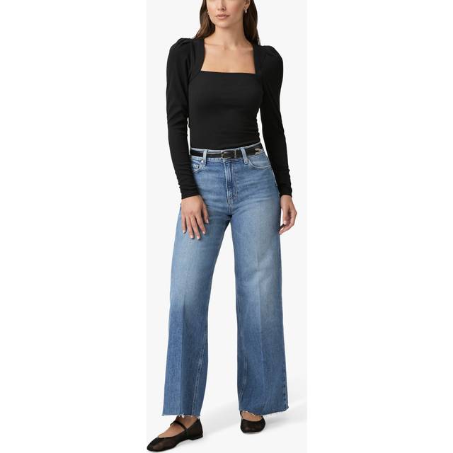 Paige Womens Archives Anessa 31&#39; Raw-hem Whiskering High Rise Wide-leg Stretch-denim Jeans 26