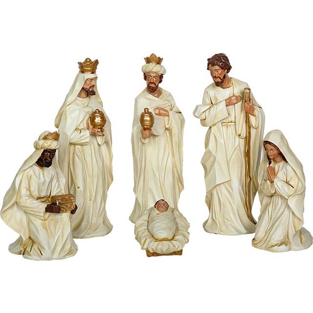 Romimex Set of Figures White Resin 10 x 23 x 8 cm Nativity/Bethlehem 6 Pieces Figurine