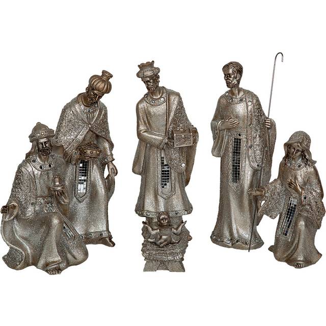 Romimex Set of Figures Silver Resin 13 x 29 x 8 cm Nativity/Bethlehem 6 Pieces Figurine