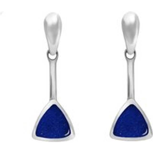 Sterling Silver Lapis Lazuli Curved Triangle Drop Earrings - Silver