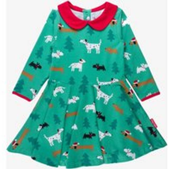 Organic Christmas Dog Print Long-Sleeved Skater Dress - 5-6y / 116cm