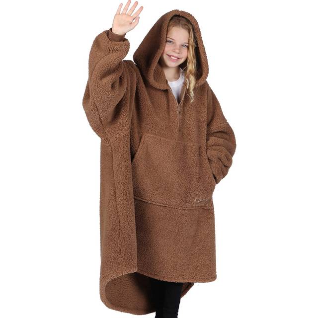 THE COMFY Teddy Bear Quarter-Zip | Oversized Microfiber & Sherpa Wearable Blanket  Seen On Shark Tank  One Size Fits All - Camel