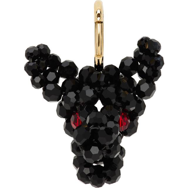 Simone Rocha Black Beaded Creature Trophy Head Single Earring - Black/Red - UNI