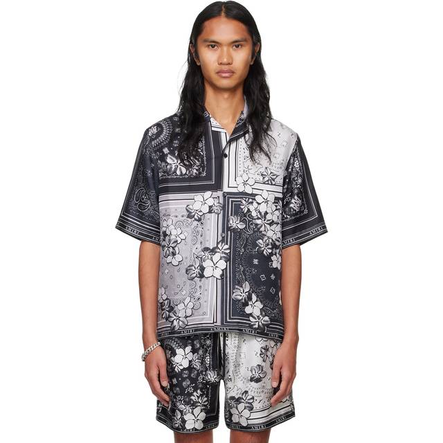 AMIRI Black Bandana Floral Bowling Shirt - Black - XL