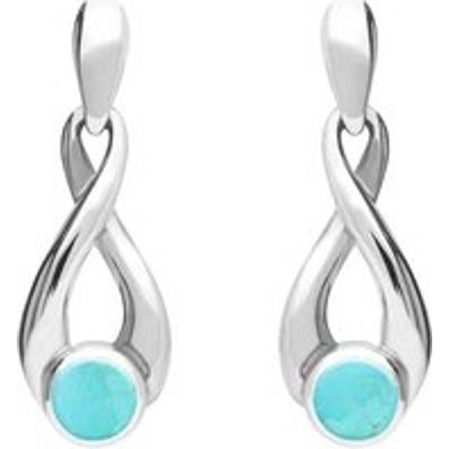 Sterling Silver Turquoise Eternity Loop Drop Earrings - Silver