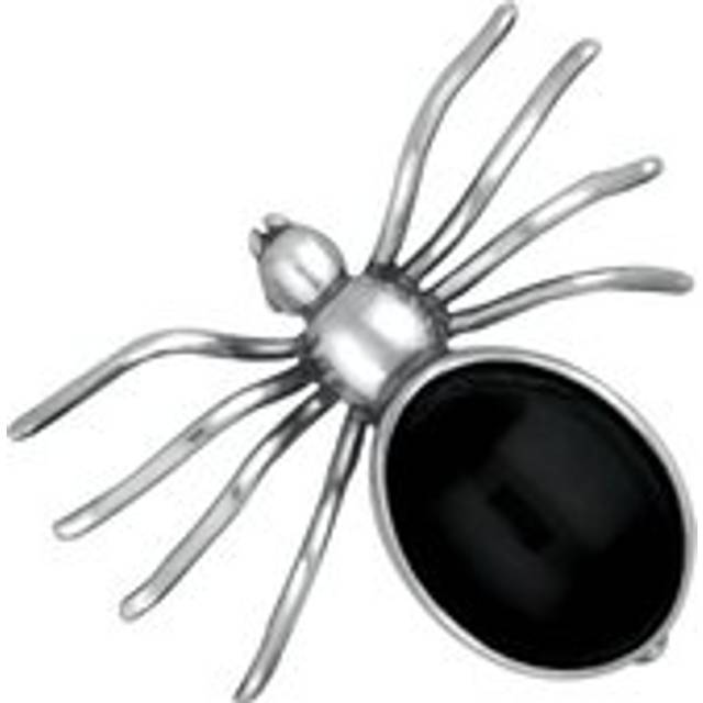 Sterling Silver Whitby Jet Large Spider Brooch - Option1 Value Silver