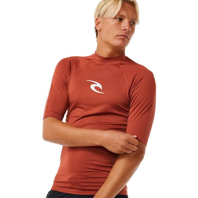 Ripcurl Men's Rip Curl Mens Waves UPF 50 Perf Short Sleeve Rash Vest - Red - Size: 36