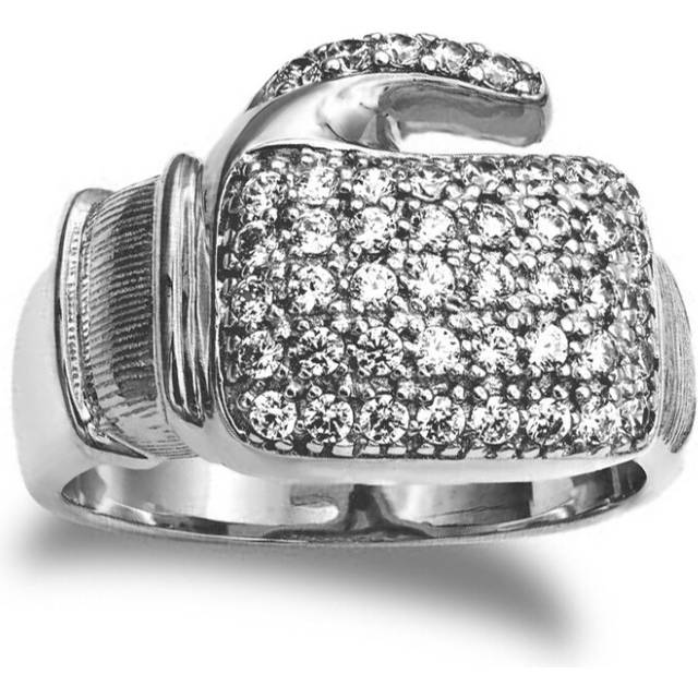 (U) Jewelco London 925 Silver CZ Set Boxing Glove Ring - ARN165