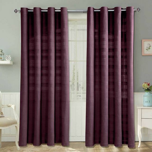 Homescapes Cotton Rajput Ribbed Purple Curtain Pair, 66 x 90" Drop