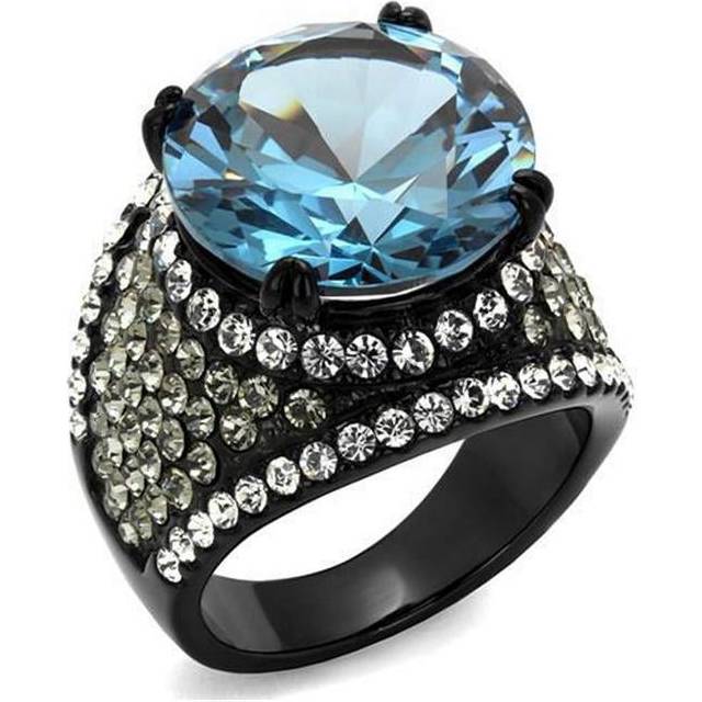Alamode TK2555-5 Women IP Black Stainless Steel Ring with AAA Grade CZ in London Blue - Size 5
