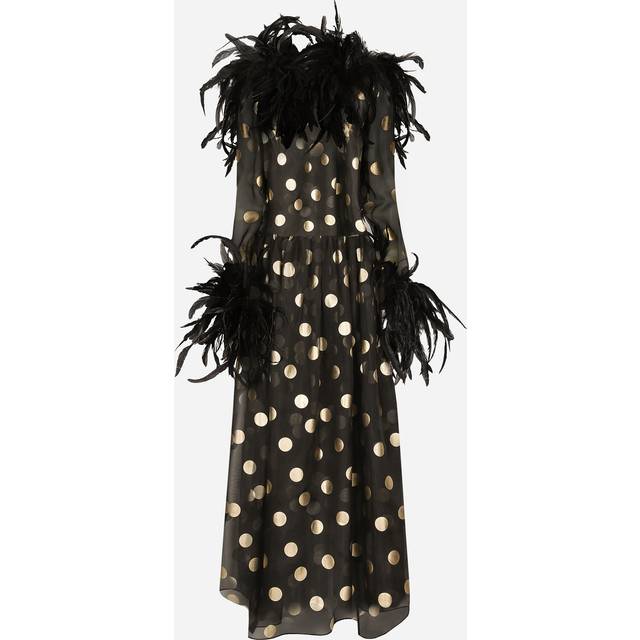 Dolce & Gabbana Long Polka-dot Silk Organza Dress With Feathered Details - Woman Dresses Print 42