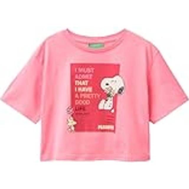 Benetton Boys Fuchsia Pink Kids Snoopy Graphic-print Short-sleeve Cotton T-shirt 6-14 Years 10-11 - FUCHSIA PINK