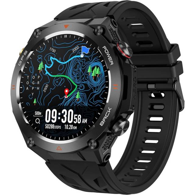 Chronus GPS Smartwatch: Calls, Heart Rate, Compass, Altimeter Black
