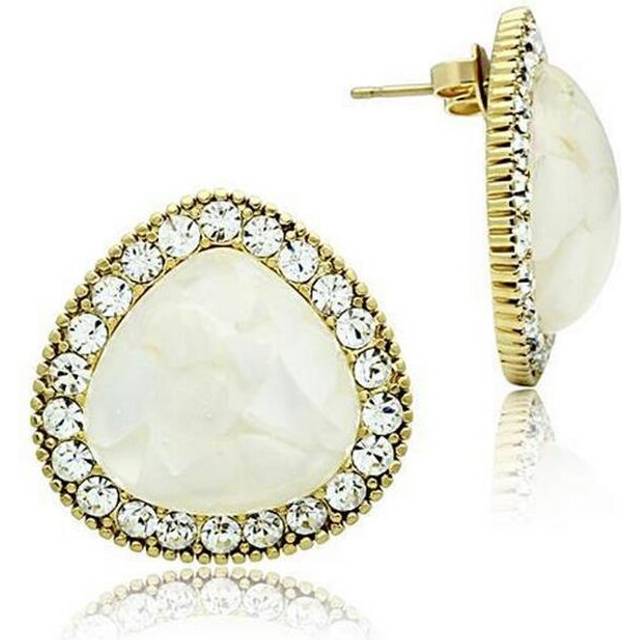 Alamode GL346 IP Gold Ion Plating Brass Earrings with Synthetic Stone, Clear