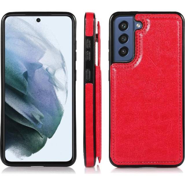 (rose red ) Wallet Case for Samsung Galaxy S21 Fe Kickstand Double Magnetic Clasp Pu Leather with Card Holder Card Slots
