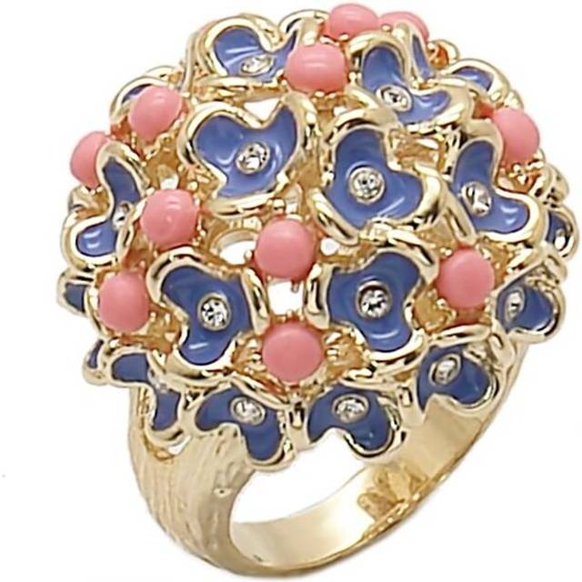 Gold Brass Ring with Semi-Precious Coral, Rose - Size 8