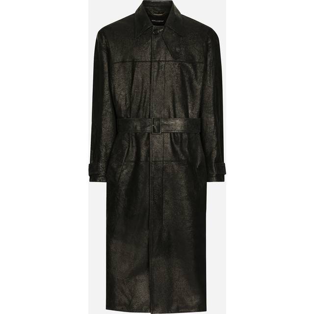 Dolce & Gabbana Leather Trench Coat With Belt - Man Coats And Jackets Black 48