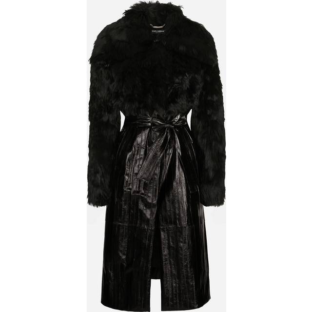 Dolce & Gabbana Alpaca And Eel Skin Single-breasted Coat With Belt - Woman Coats And Jackets Black 42