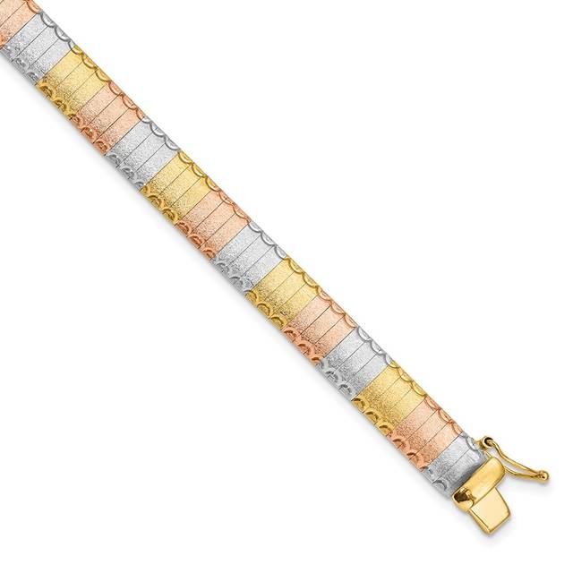 Leslies 14K Tri-Color Polished Scratch-Finish 7.5 in. Bracelet