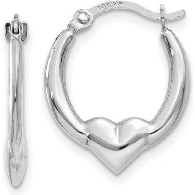 14K White Gold Heart Hoop Earrings