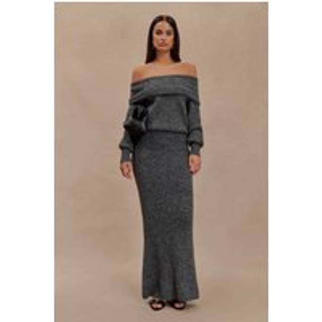 Charlotte Knit Maxi Skirt With Overlay - Charcoal
