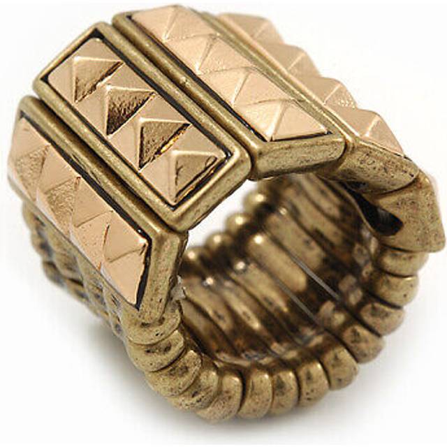 Wide 'spiky' stretch band ring in burn gold metal - 20mm width - size 6/7