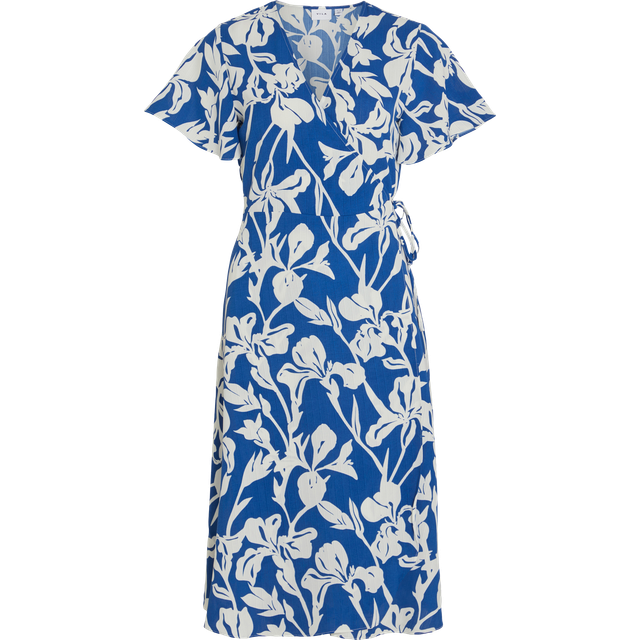 VILA Vilovie S/S Wrap Midi Dress Blue/Patterned 36